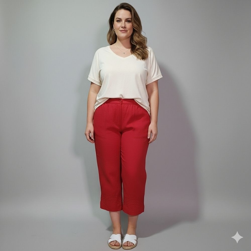 Avenue Women's Red Linen Blend Pull-On Capris Casual Pants Size 14/16 GUC